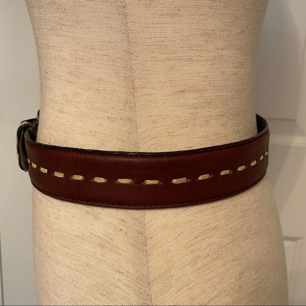 💎 GIVENCHY COUTURE BELT BROWN LEATHER CREAM STITCHING DESIGNER LUXURY SMALL Fit - Picture 6 of 14
